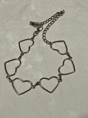 Silver-Toned Metal 6 Open Heart-Figured Chain Belt Adjustable Lobster Clasp 31"